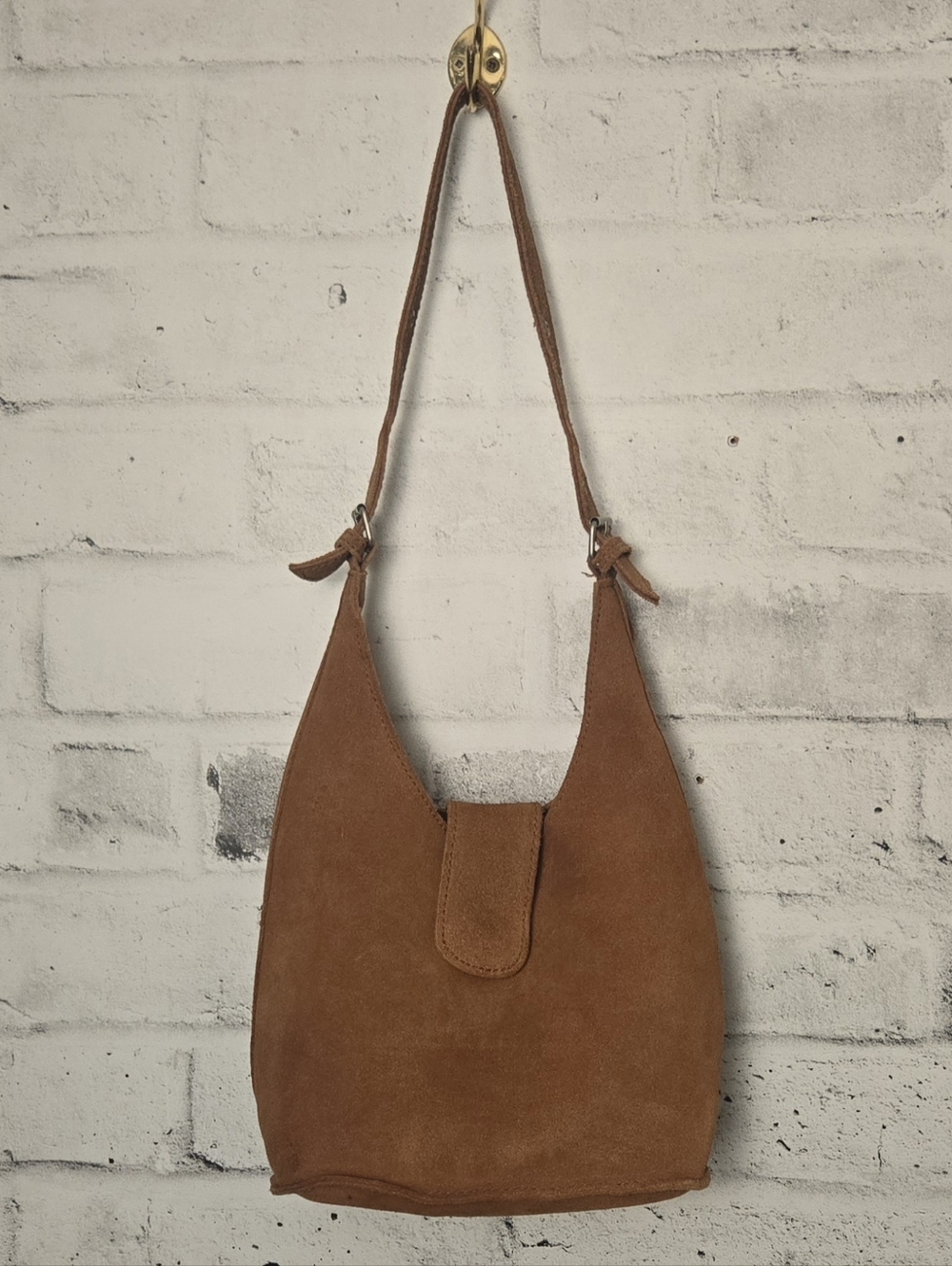 Vintage 2002 GAP Brown Suede Hobo Bag Y2K Minimalist Shoulder Bag - Picture 7 of 15